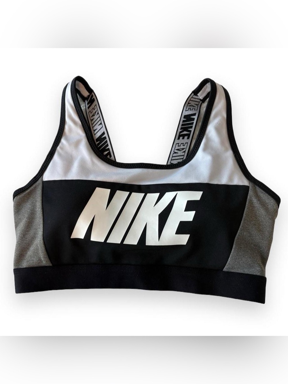 Nike Logo Dri-FIT Padded Sports Bra Small Black/White/Gray Colorblock